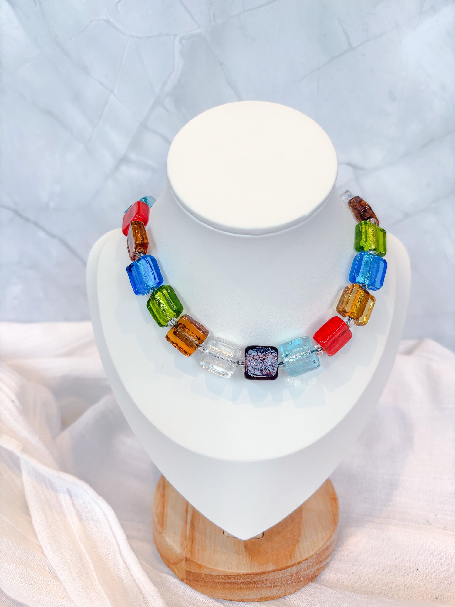 Handmade Multi-Coloured Square Beaded Necklace - Beadsmith