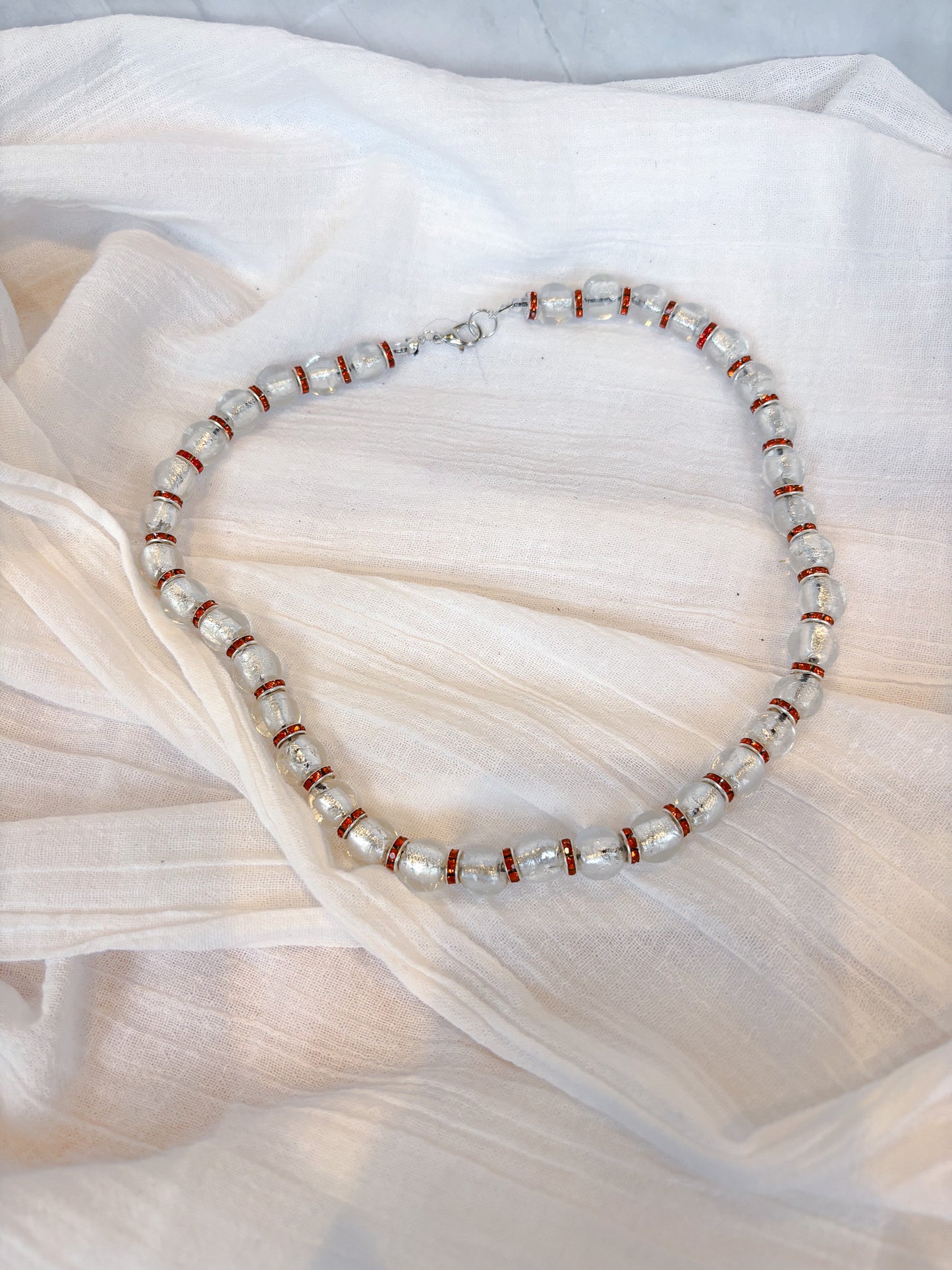 Handmade Foiled Silver and Red Spacer Beads Necklace - Beadsmith