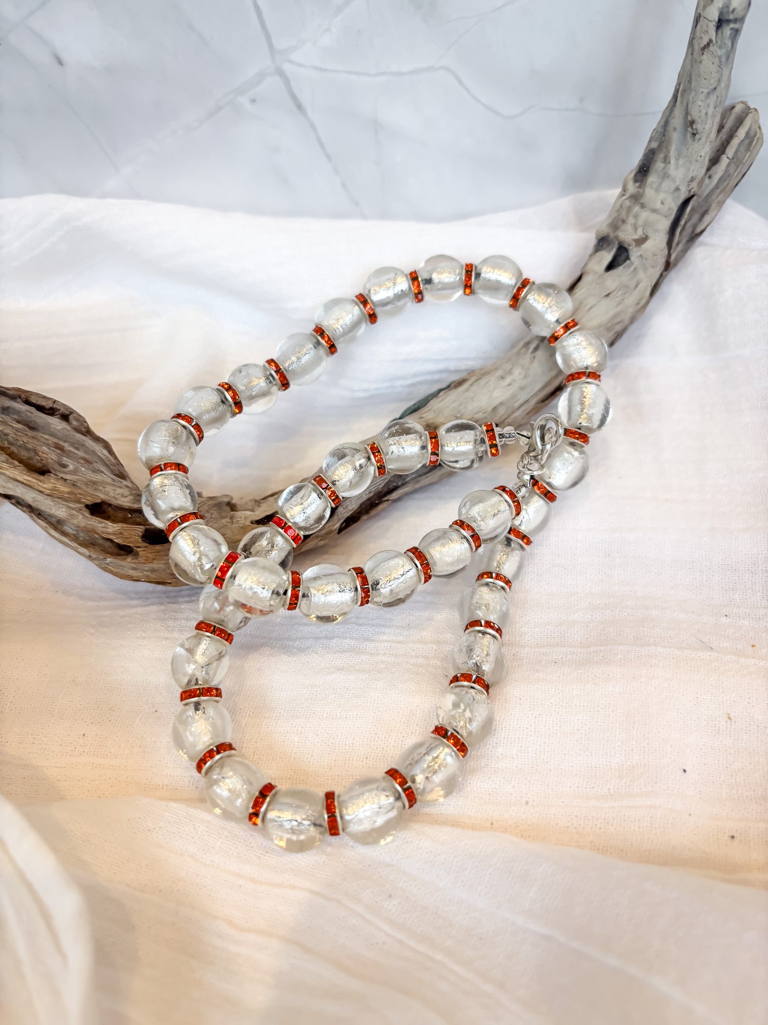 Handmade Foiled Silver and Red Spacer Beads Necklace - Beadsmith