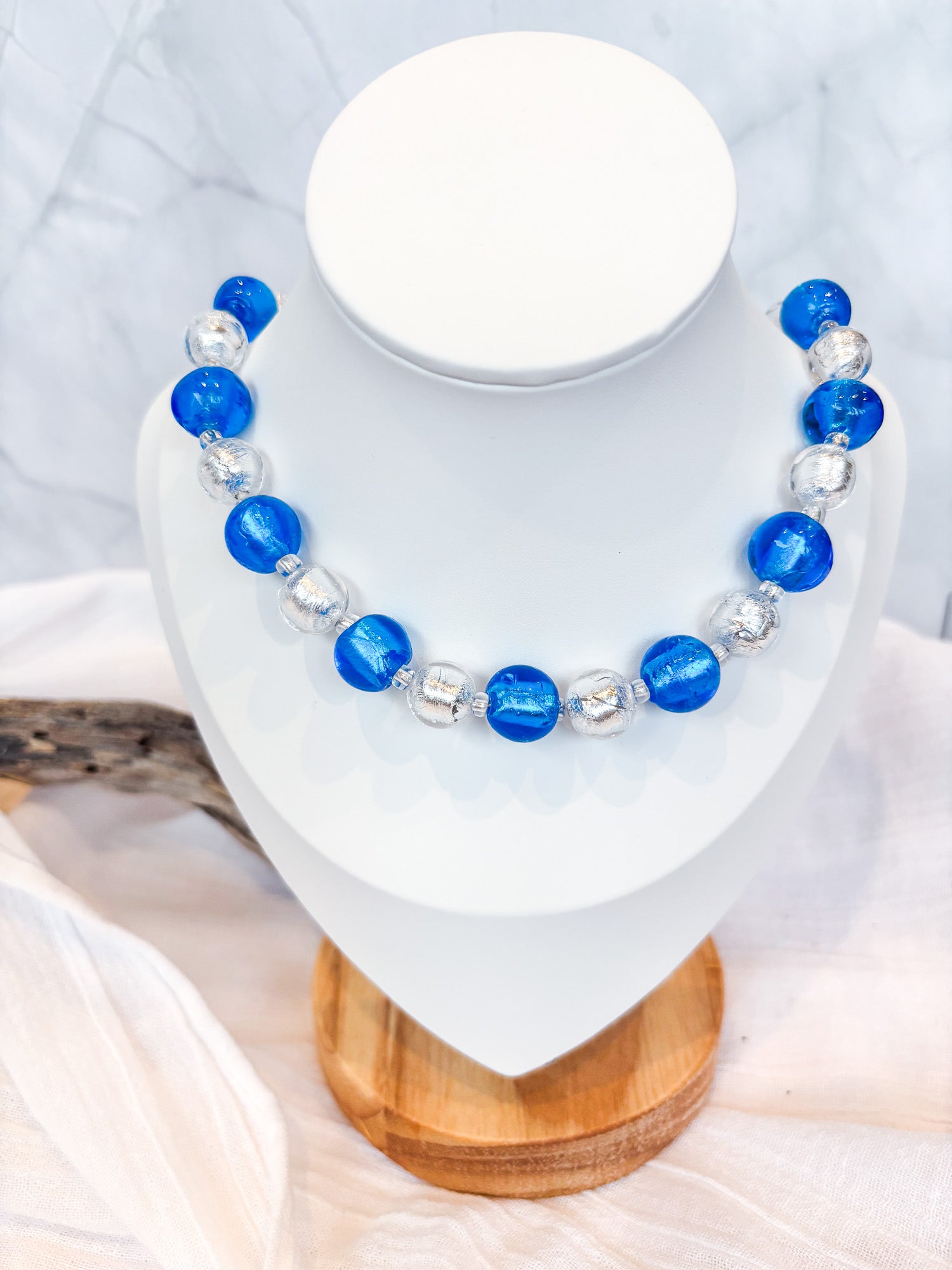 Handmade Blue and Silver Foil Crystal Beaded Necklace (silver) - Beadsmith