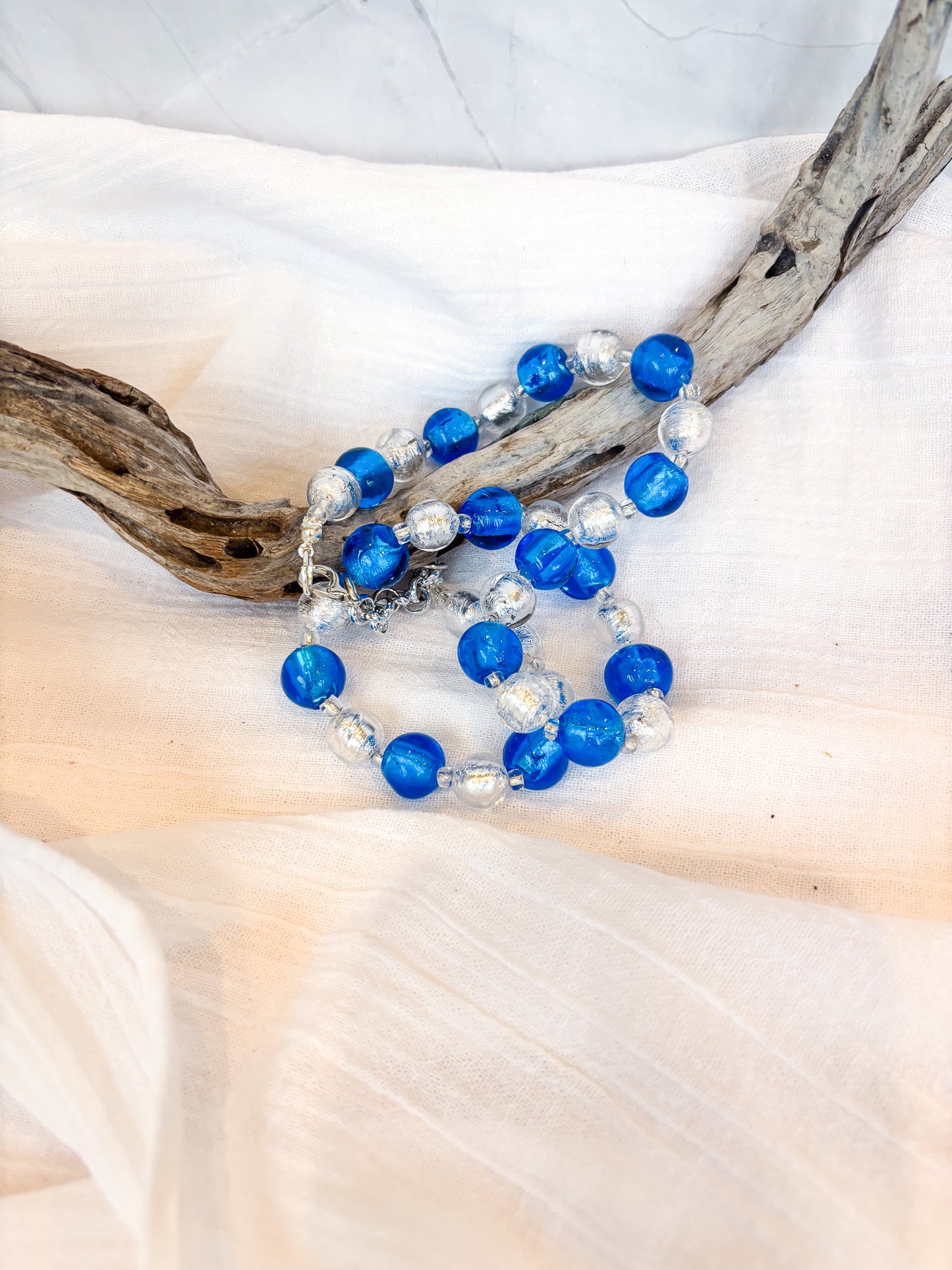 Handmade Blue and Silver Foil Crystal Beaded Necklace (silver) - Beadsmith