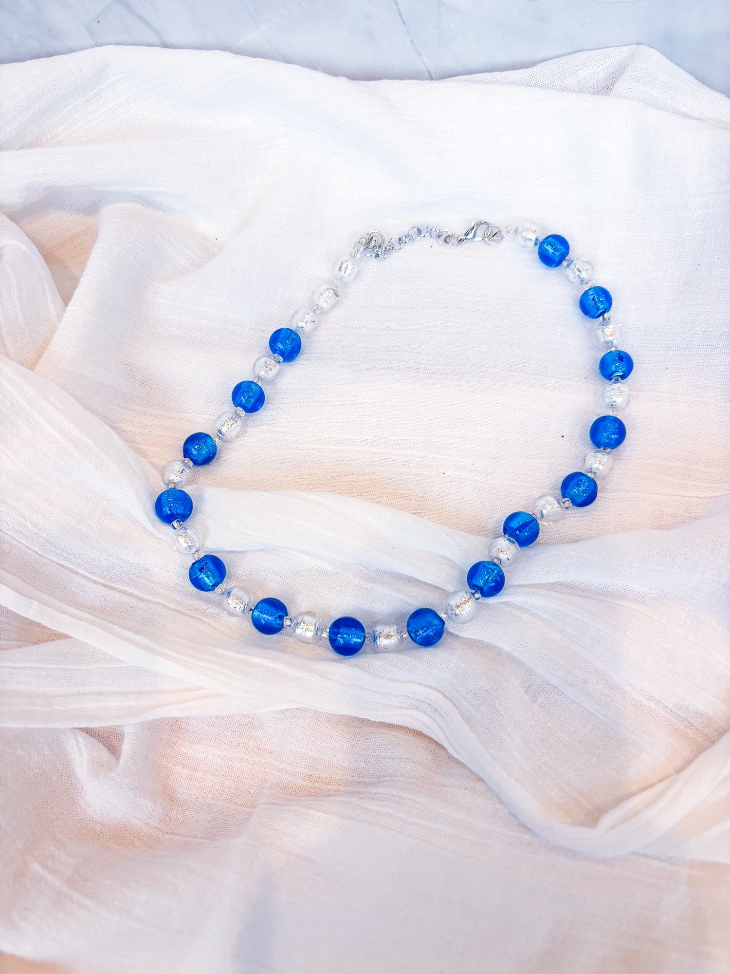 Handmade Blue and Silver Foil Crystal Beaded Necklace (silver) - Beadsmith