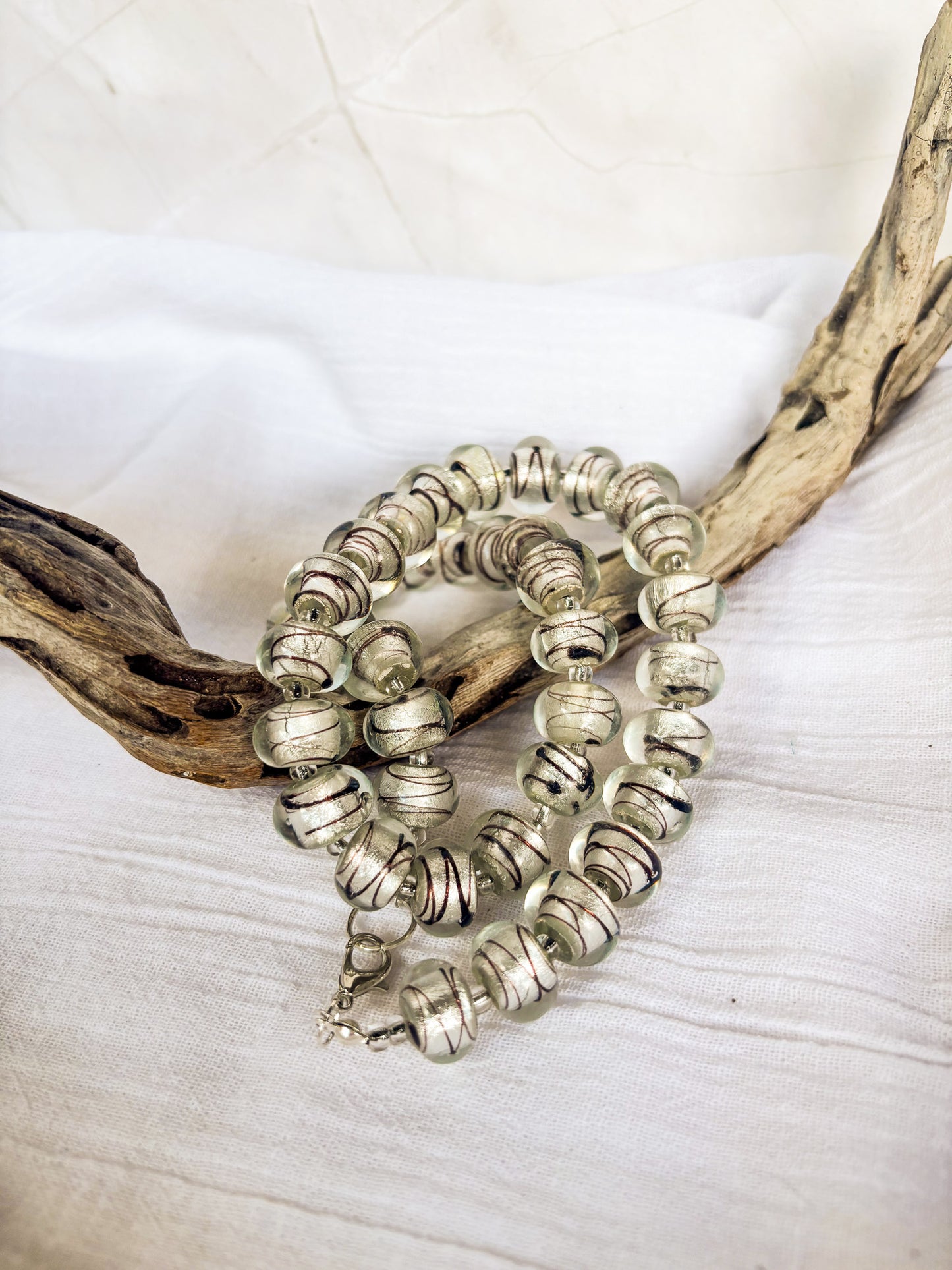 Handmade Silver Foiled Striped Detail Necklace - Beadsmith