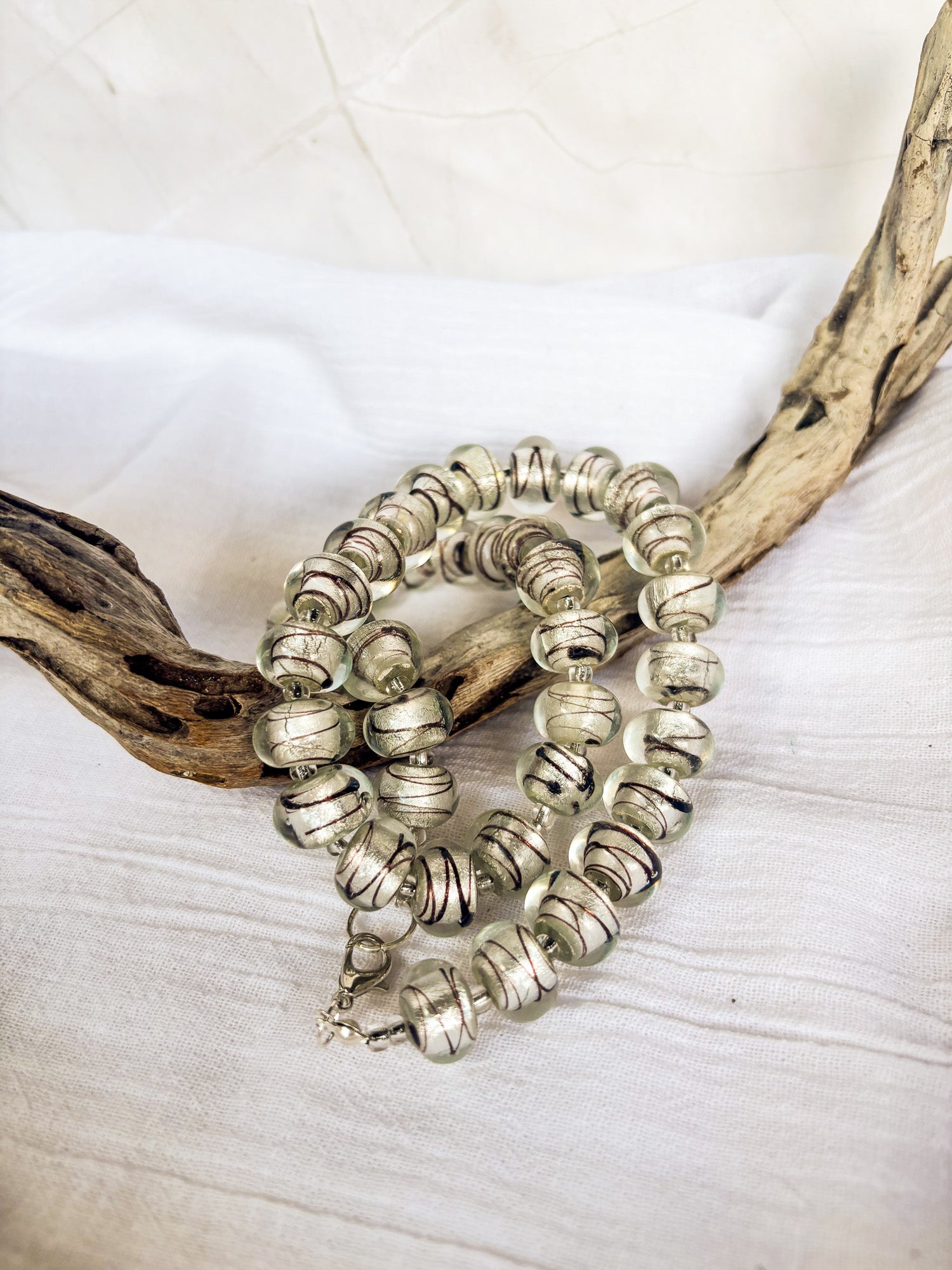 Handmade Silver Foiled Striped Detail Necklace - Beadsmith