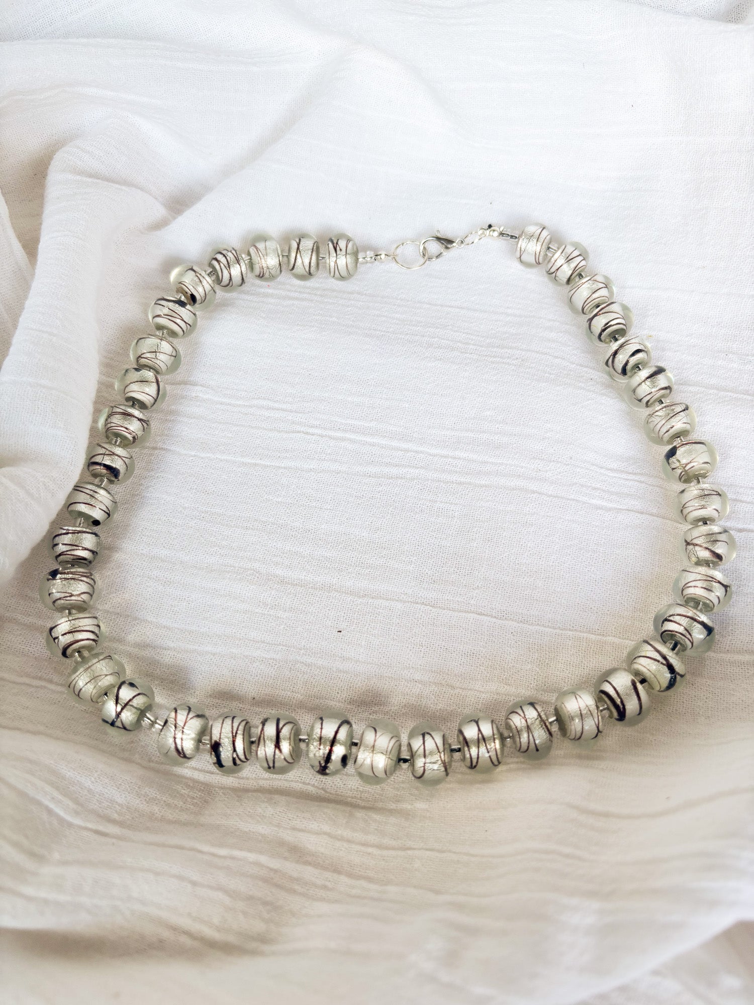 Handmade Silver Foiled Striped Detail Necklace - Beadsmith