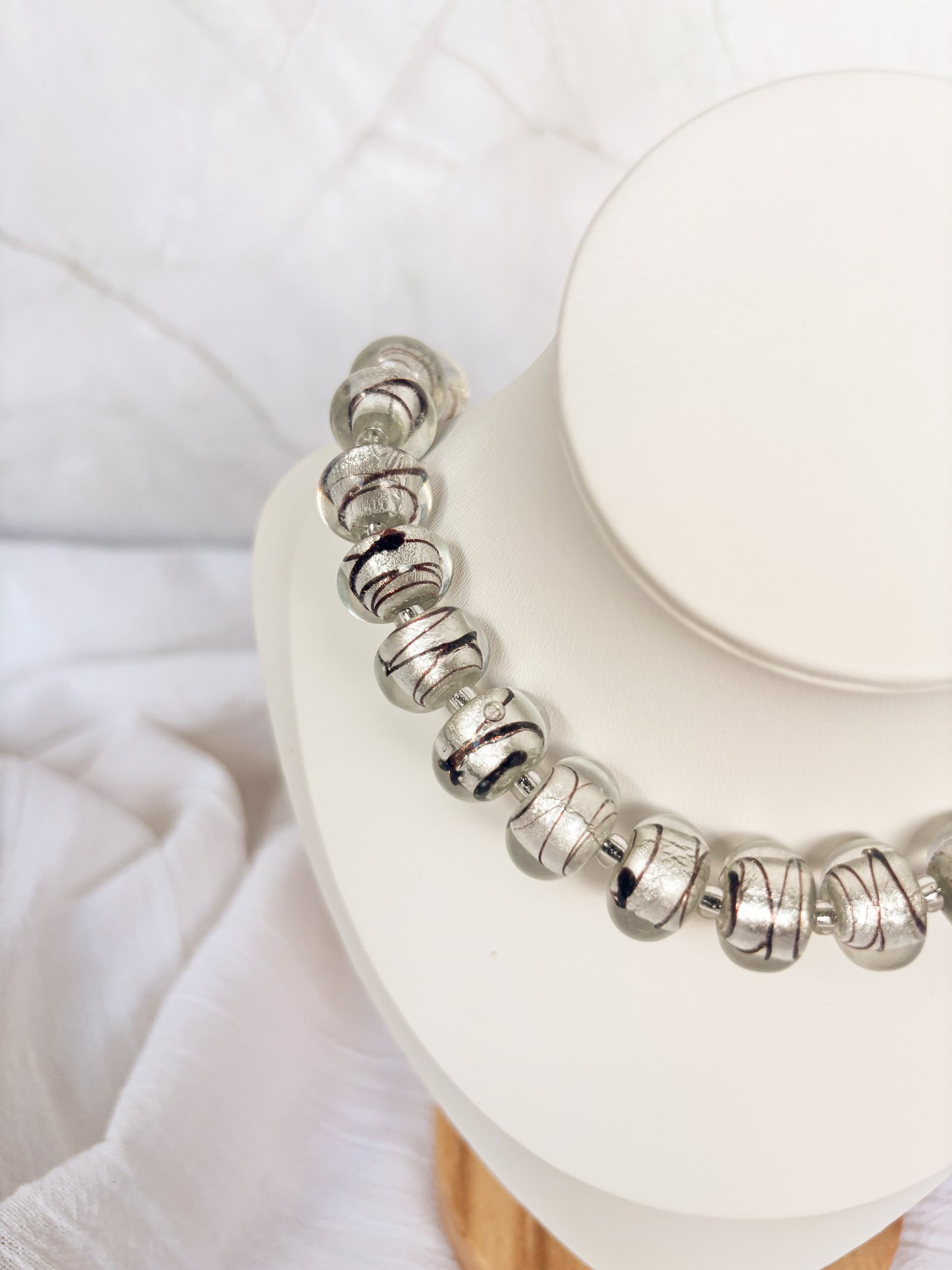 Handmade Silver Foiled Striped Detail Necklace - Beadsmith
