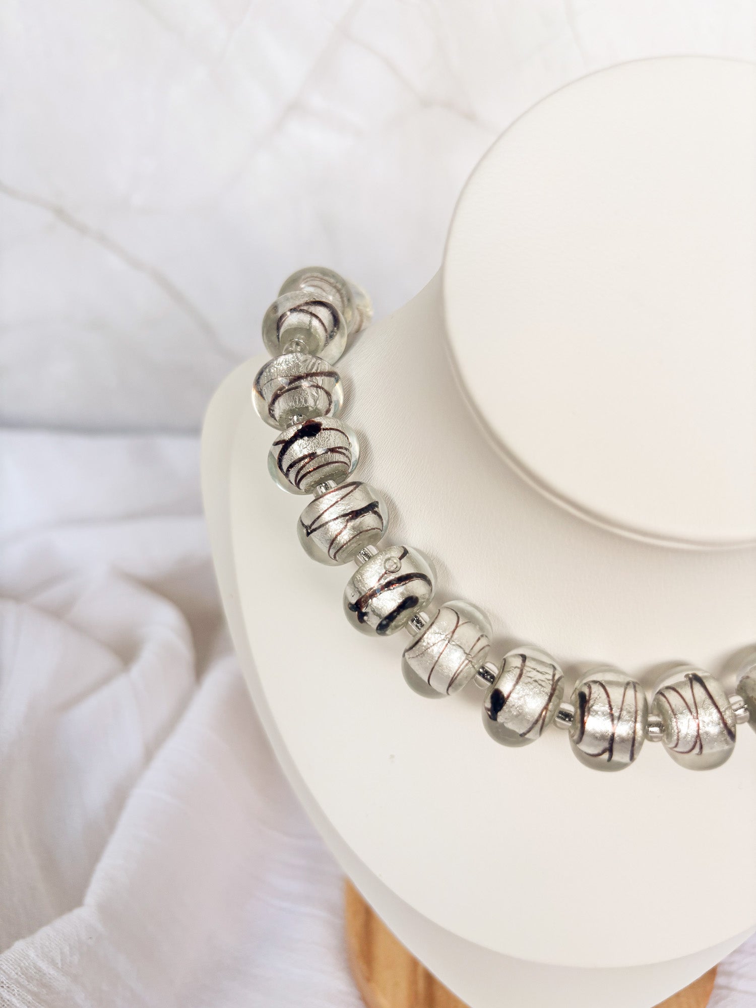 Handmade Silver Foiled Striped Detail Necklace - Beadsmith