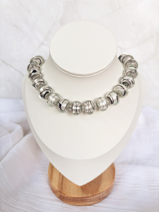 Handmade Silver Foiled Striped Detail Necklace - Beadsmith