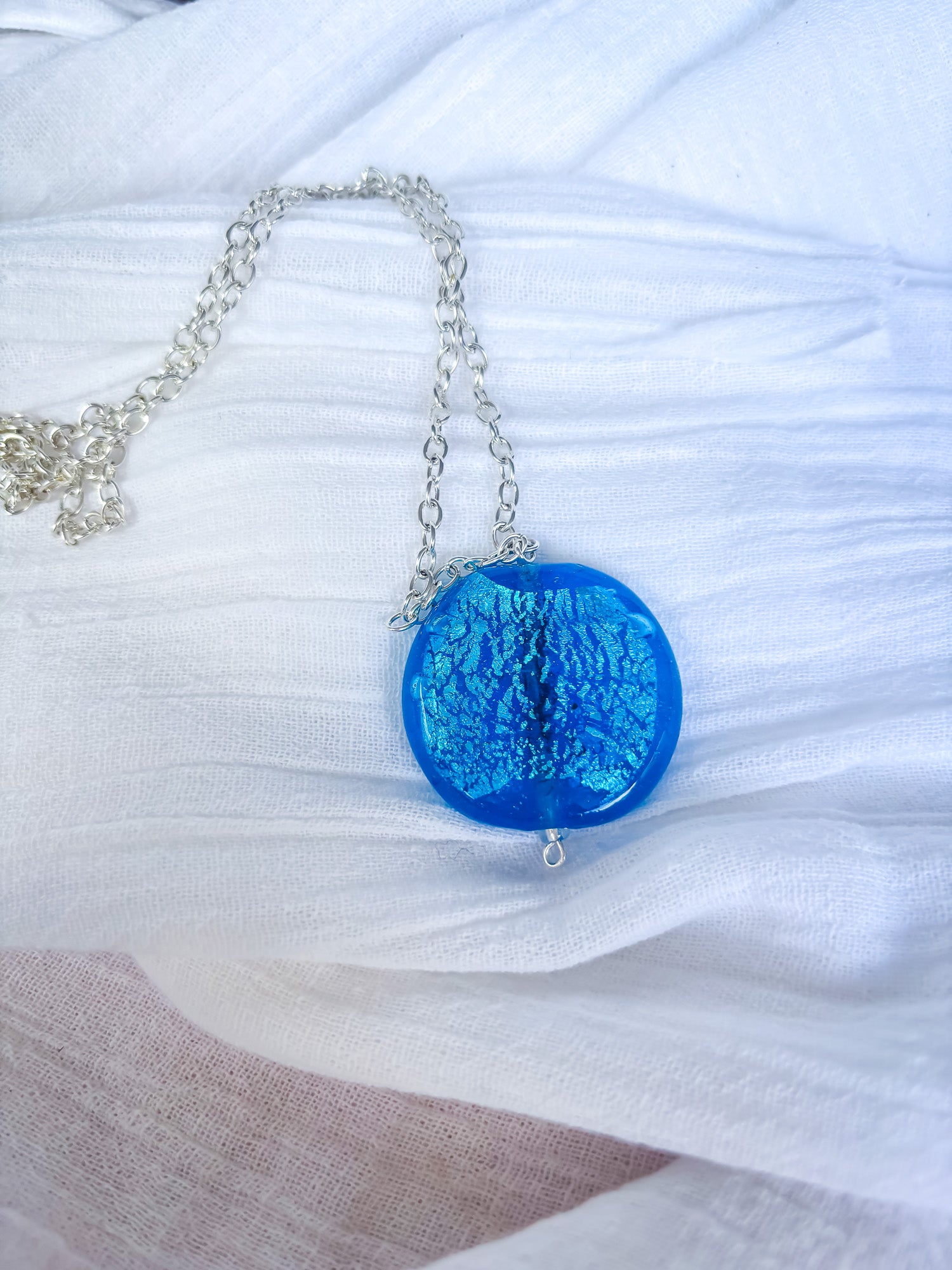 Handmade Silver Chain Necklace with Blue Feature Bead - Beadsmith