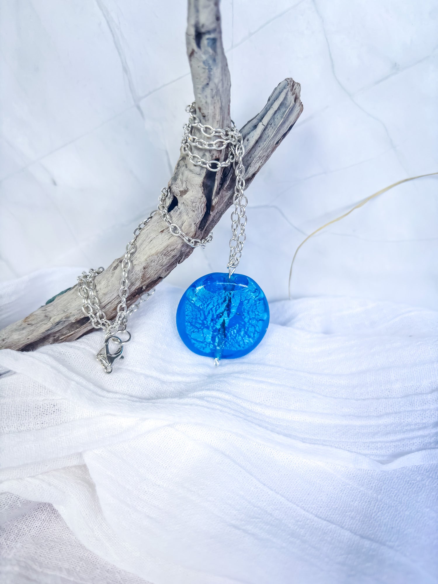 Handmade Silver Chain Necklace with Blue Feature Bead - Beadsmith