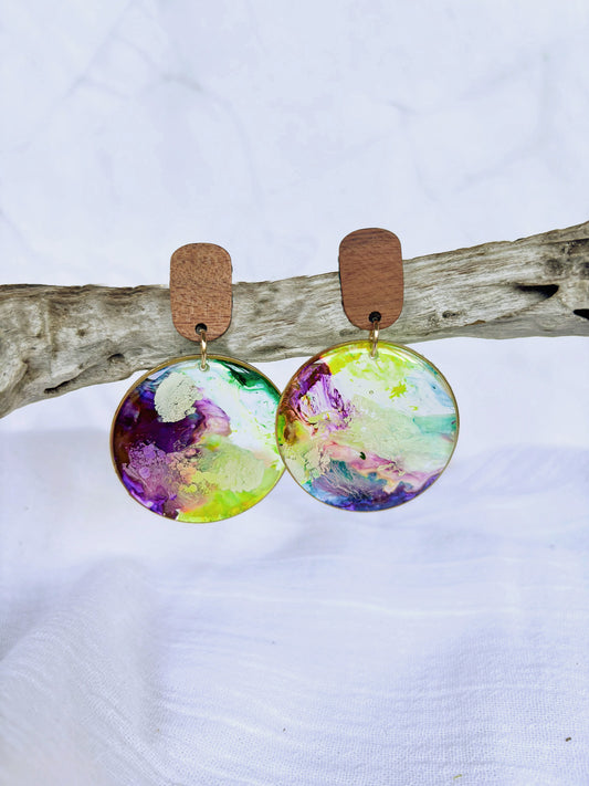 Gold ring, resin purple ink earrings - Beadsmith