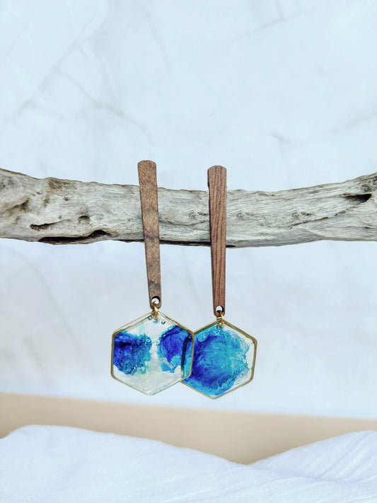 Artisanal Hexagonal Hoop Earrings with blue ink - Beadsmith