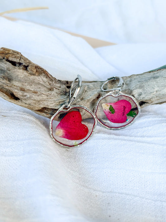 Silver Hoop Earrings and Rose Petal Flowers - Beadsmith