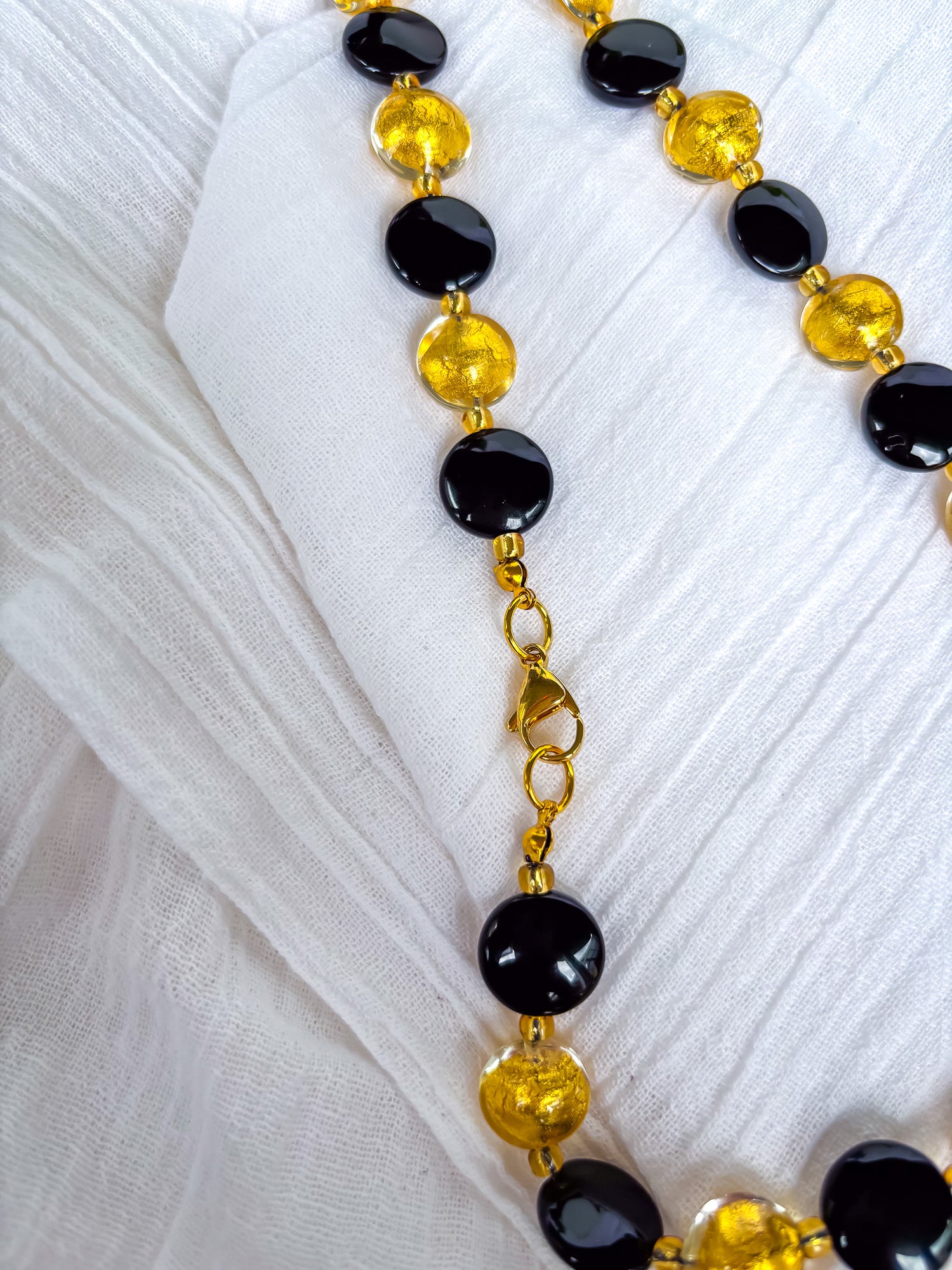 Handmade Black Beaded Necklace with Gold Feature Beads - Beadsmith