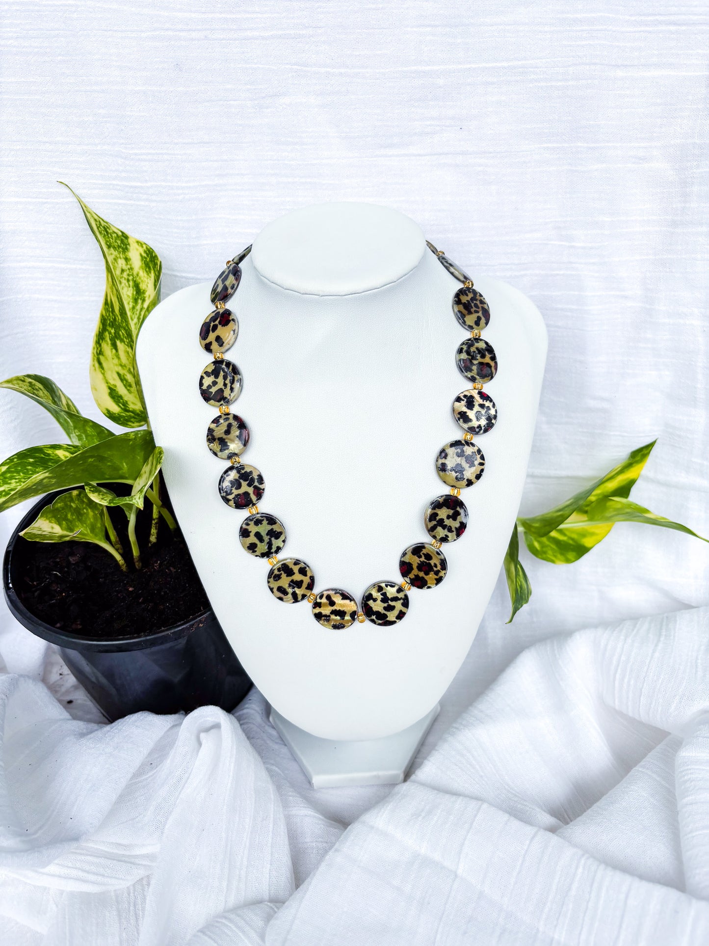 Handmade Round Leopard Inspired Beaded Necklace - Beadsmith