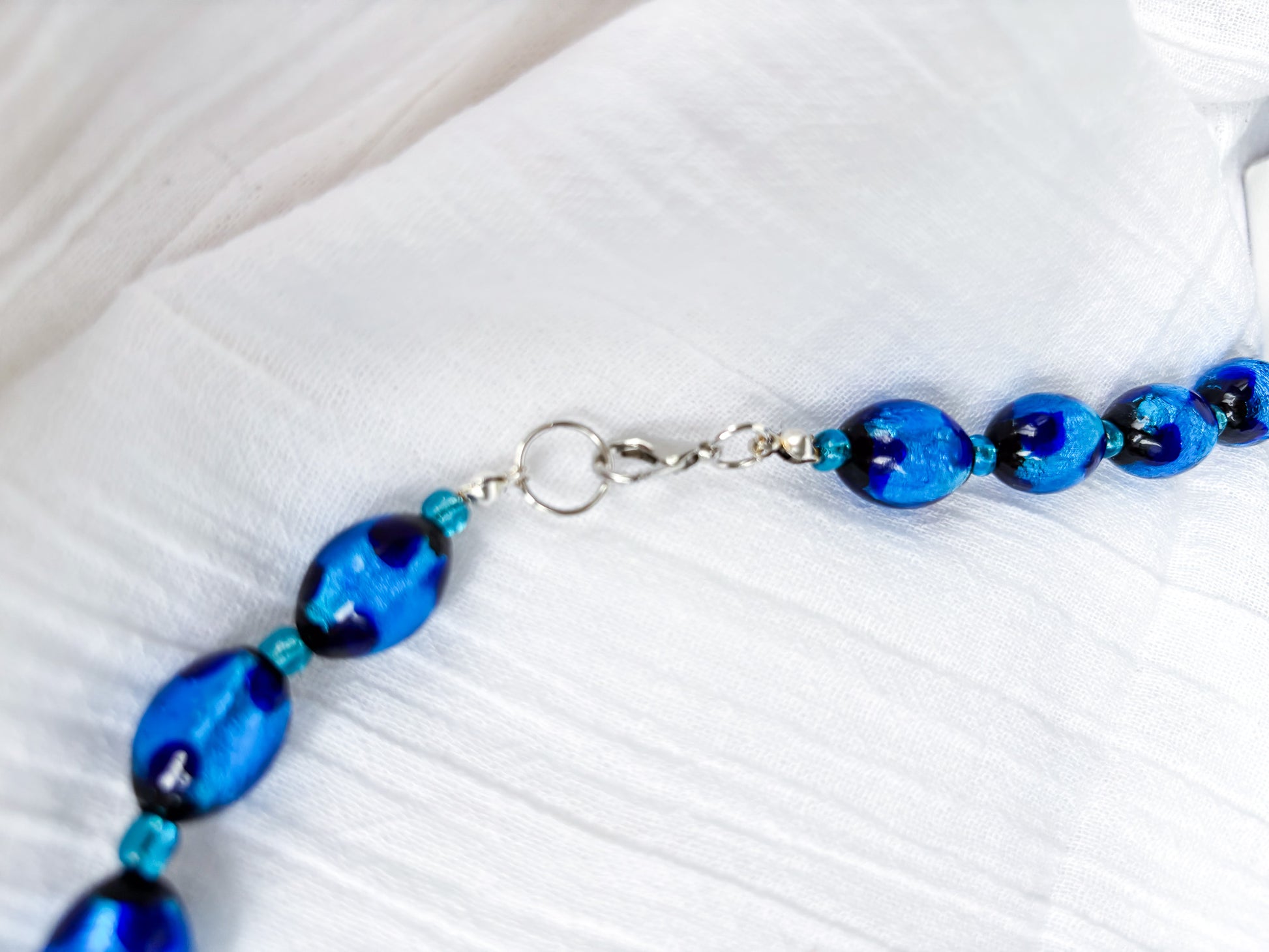 Handmade Oval Blue Beaded Necklace with Black Flecks - Beadsmith