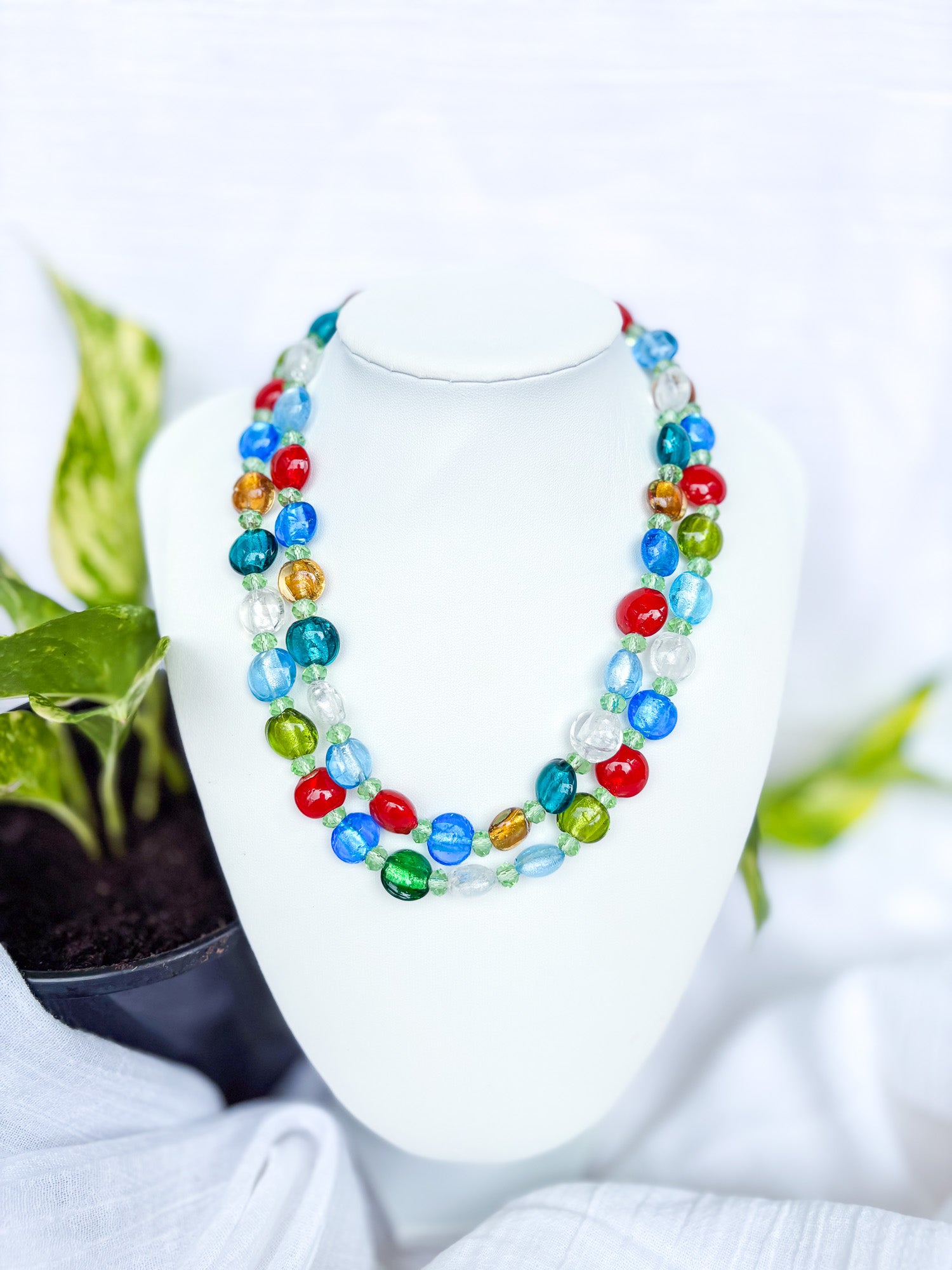 Multi colour round beaded necklace - Beadsmith