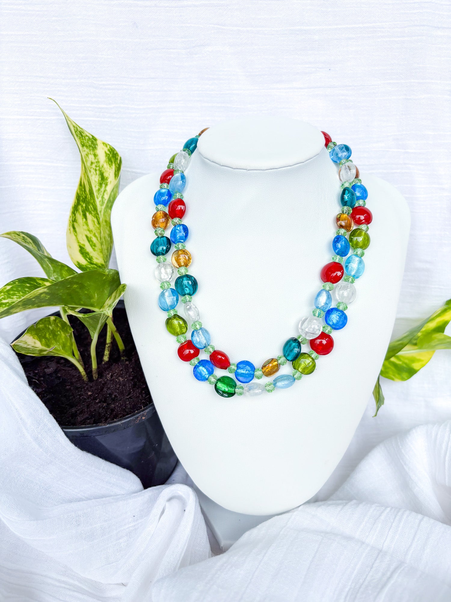 Multi colour round beaded necklace - Beadsmith