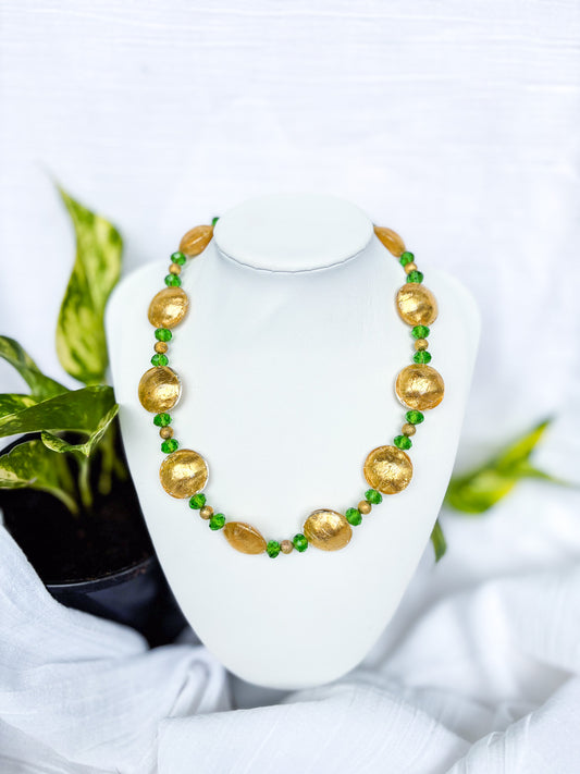 Handmade Green Beaded Necklace with Gold Foil - Beadsmith