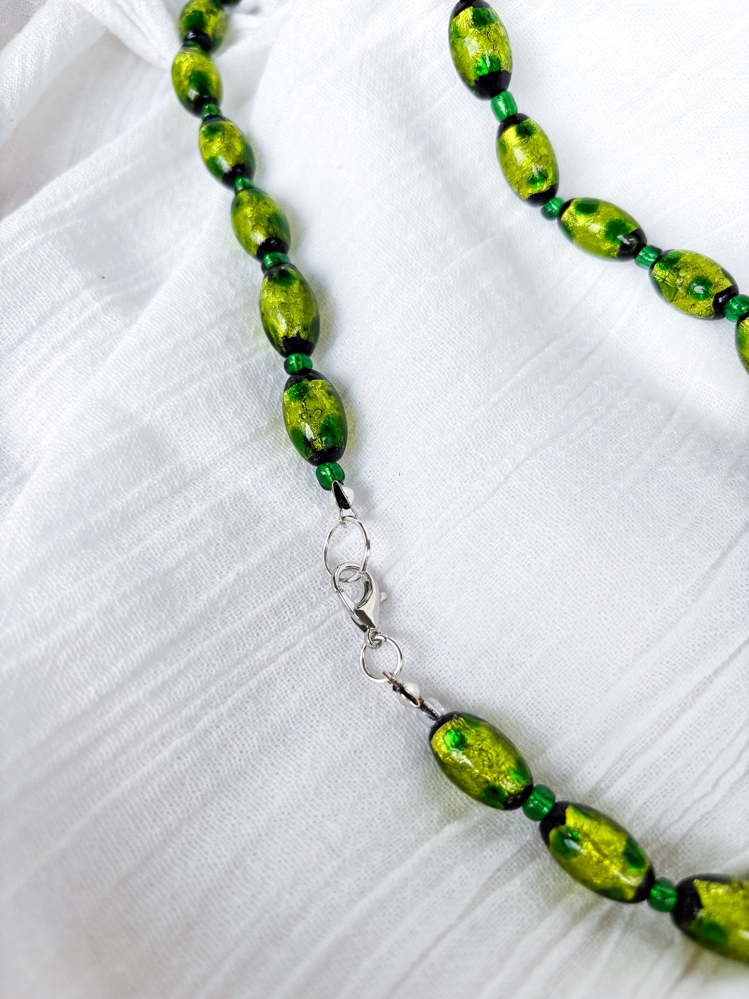 Handmade Oval Green Beaded Necklace with Black Flecks - Beadsmith