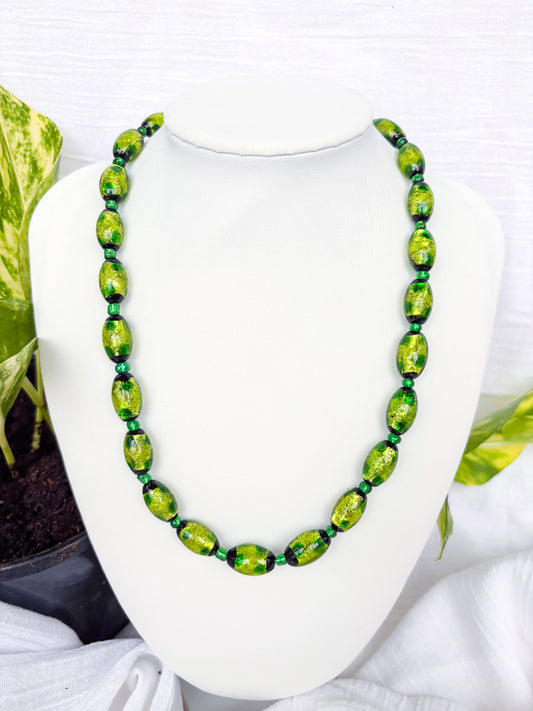 Handmade Oval Green Beaded Necklace with Black Flecks - Beadsmith