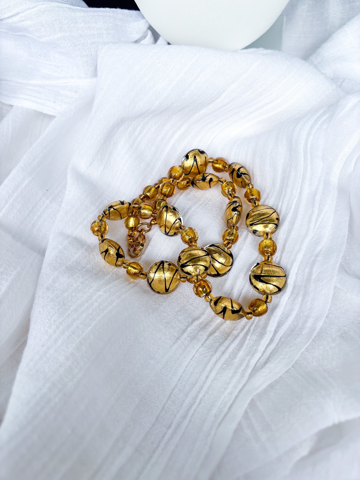 Handmade Gold and black detail Foiled Bead Necklace - Beadsmith