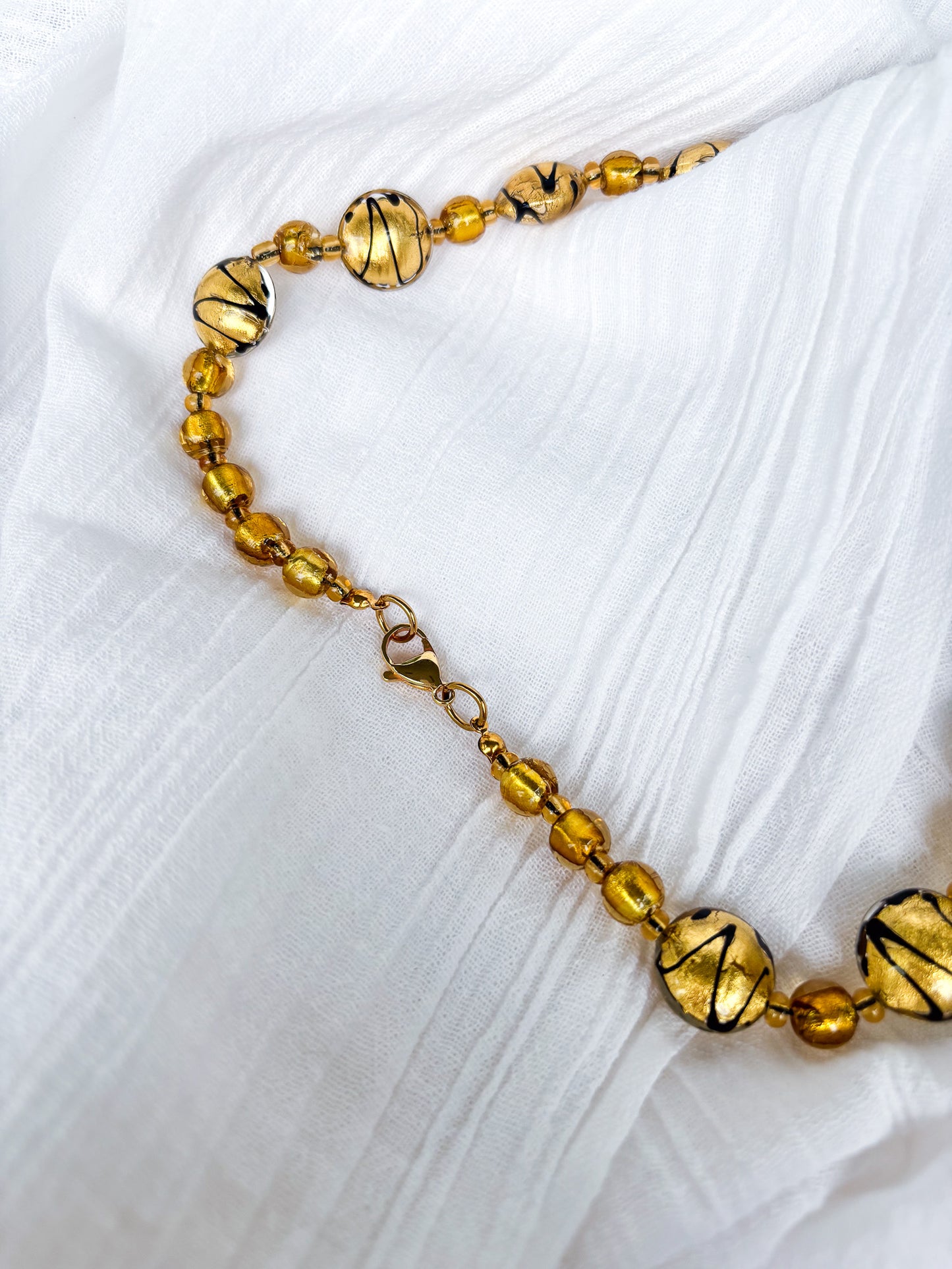 Handmade Gold and black detail Foiled Bead Necklace - Beadsmith