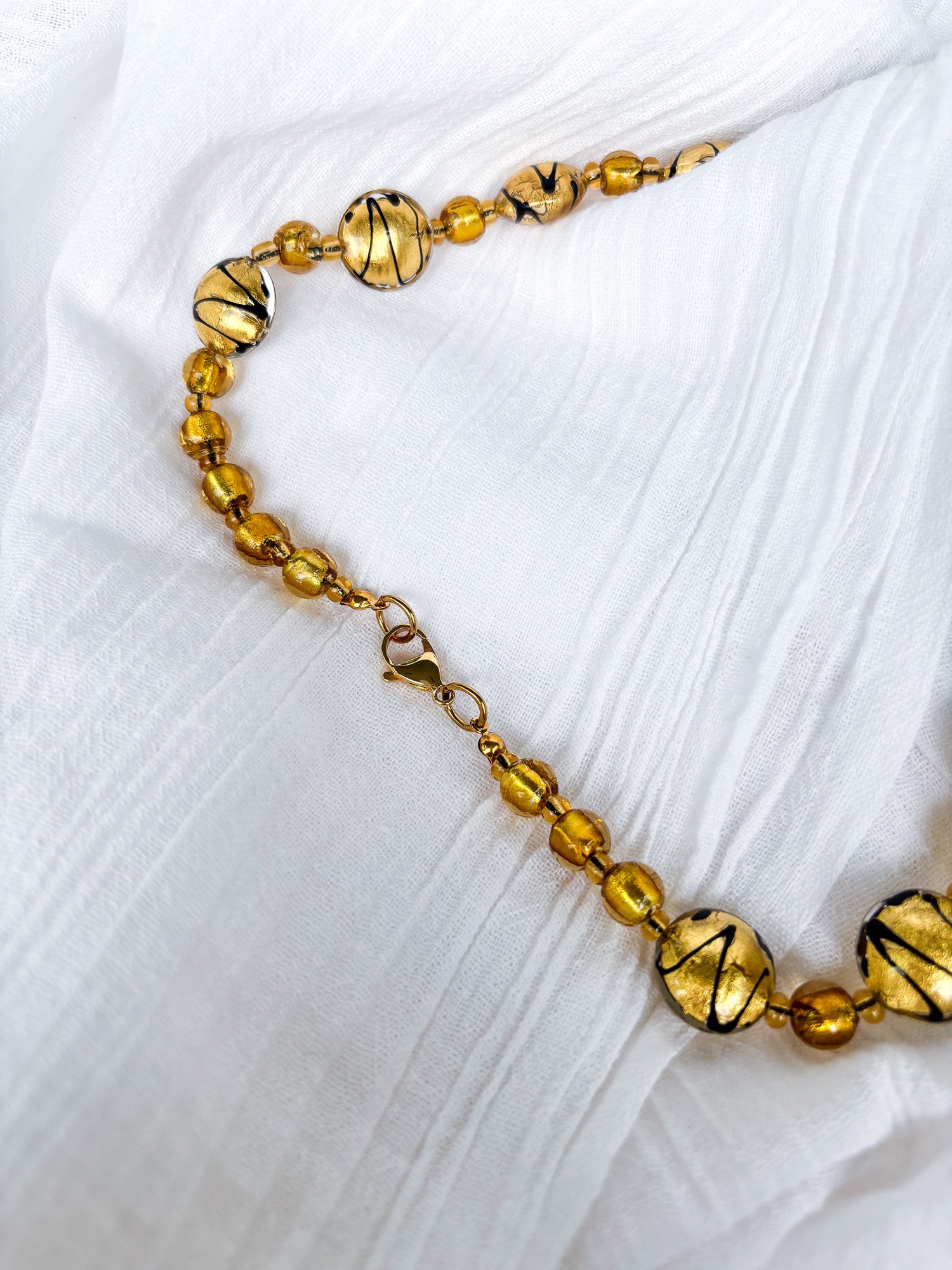 Handmade Gold and black detail Foiled Bead Necklace - Beadsmith