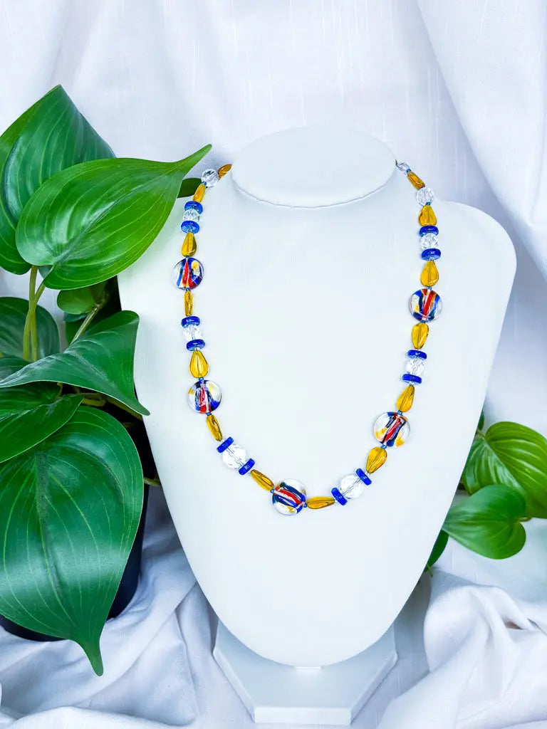 Beautiful yellow and blue glass necklace - Beadsmith