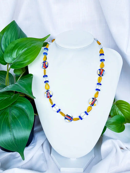 Beautiful yellow and blue glass necklace - Beadsmith