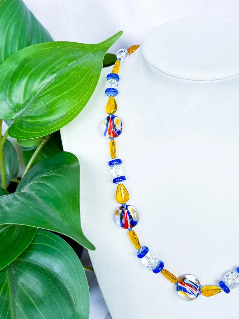 Beautiful yellow and blue glass necklace - Beadsmith