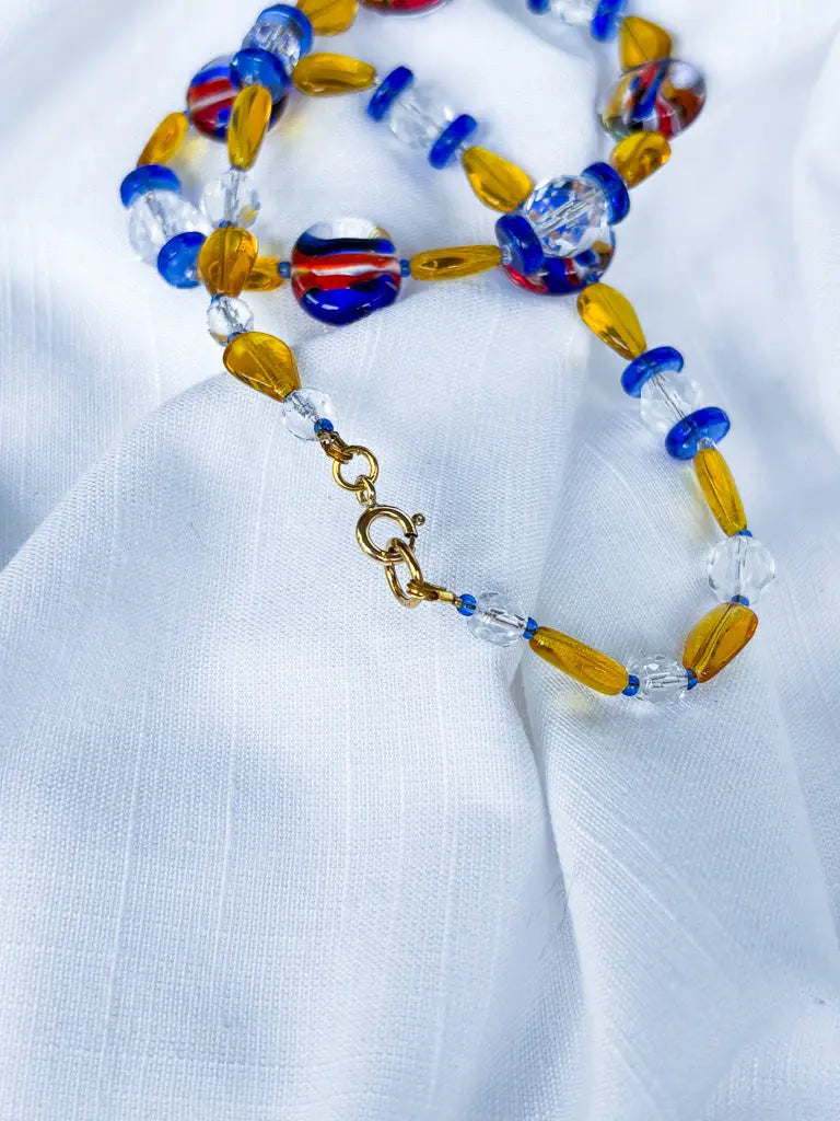 Beautiful yellow and blue glass necklace - Beadsmith