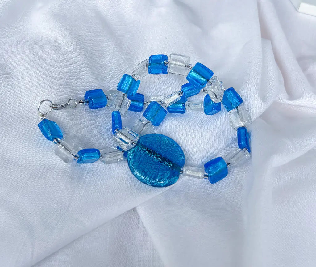 Blue and White Glass Foil with feature bead necklace - Beadsmith