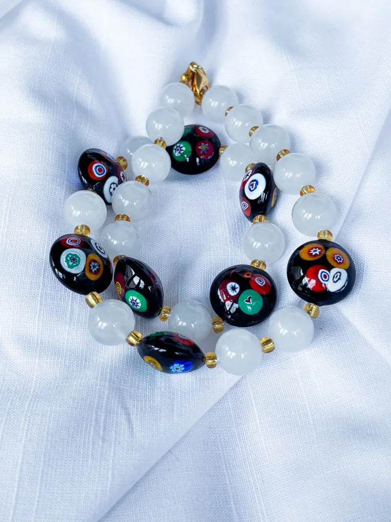 Black and red and white beaded necklace - Beadsmith