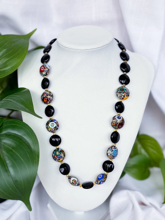 Black and red with gold flecks beaded necklace - Beadsmith