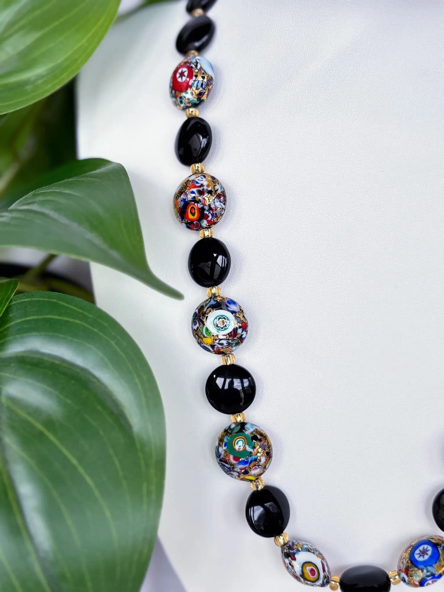 Black and red with gold flecks beaded necklace - Beadsmith