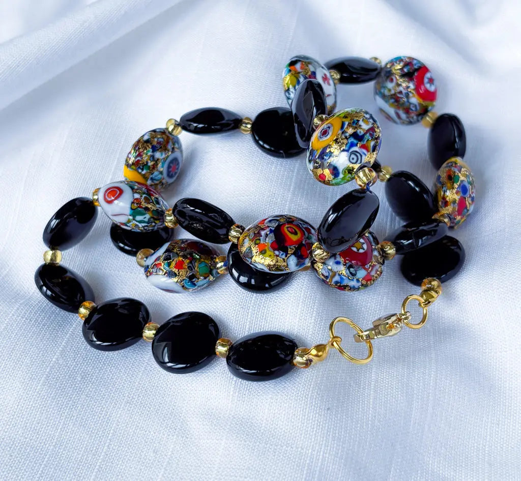 Black and red with gold flecks beaded necklace - Beadsmith