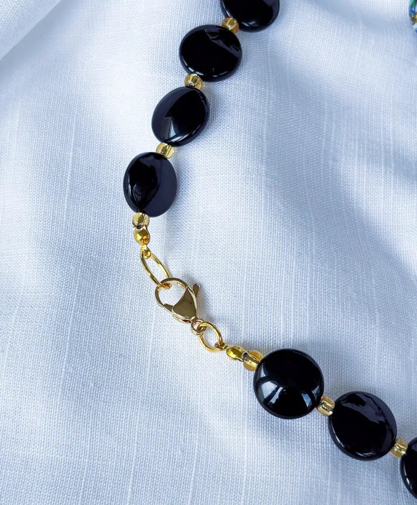 Black and red with gold flecks beaded necklace - Beadsmith