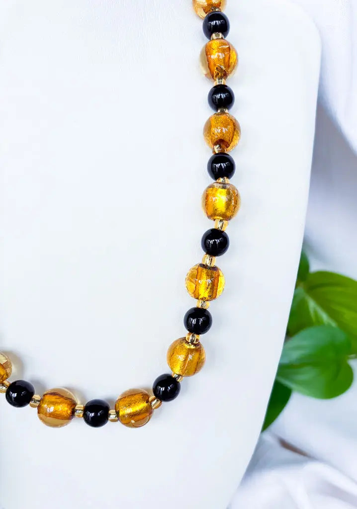 Black crystal and gold foil beaded necklace - Beadsmith