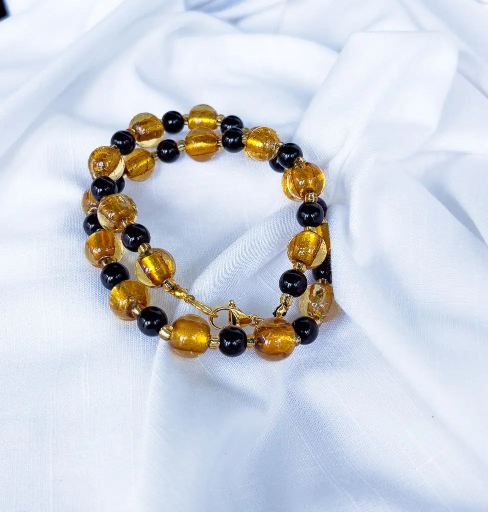 Black crystal and gold foil beaded necklace - Beadsmith