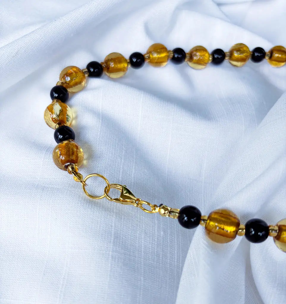 Black crystal and gold foil beaded necklace - Beadsmith
