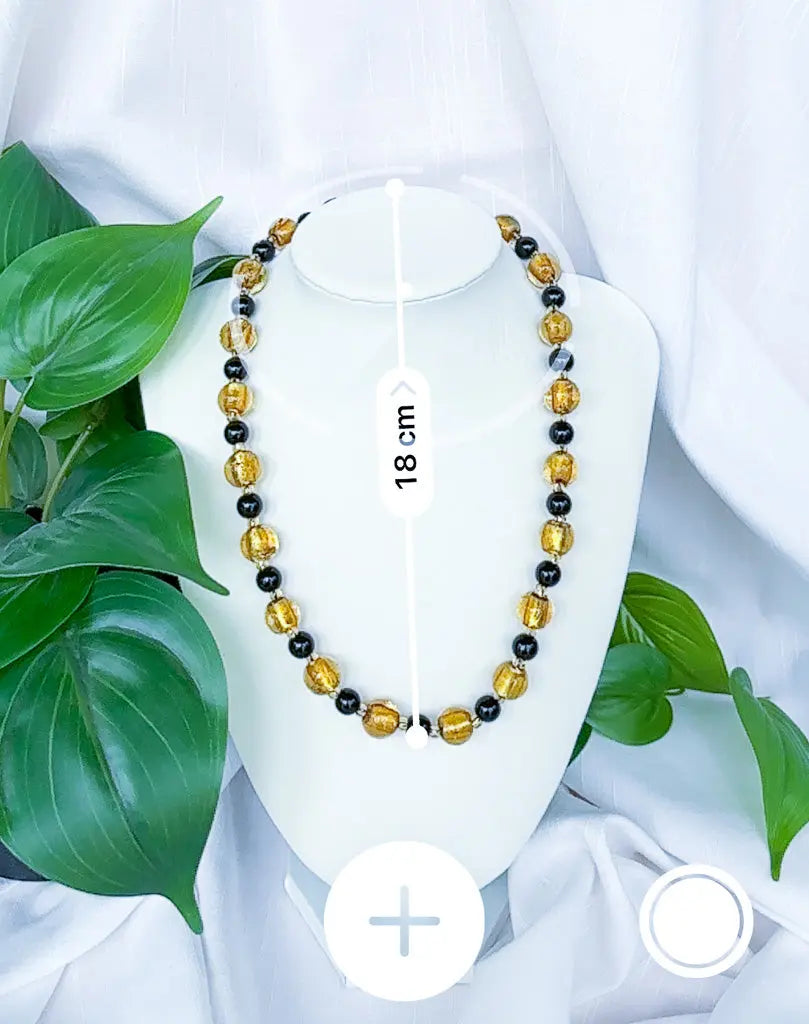 Black crystal and gold foil beaded necklace - Beadsmith