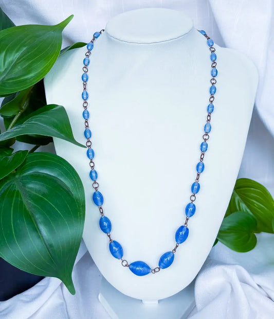 Blue and bronze chain beaded necklace - Beadsmith