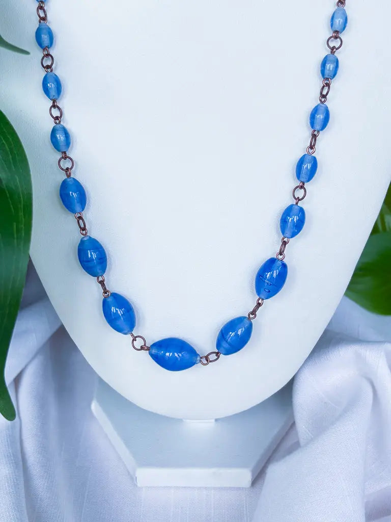 Blue and bronze chain beaded necklace - Beadsmith