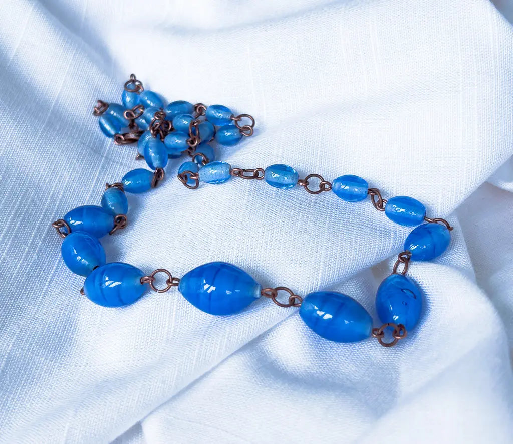 Blue and bronze chain beaded necklace - Beadsmith