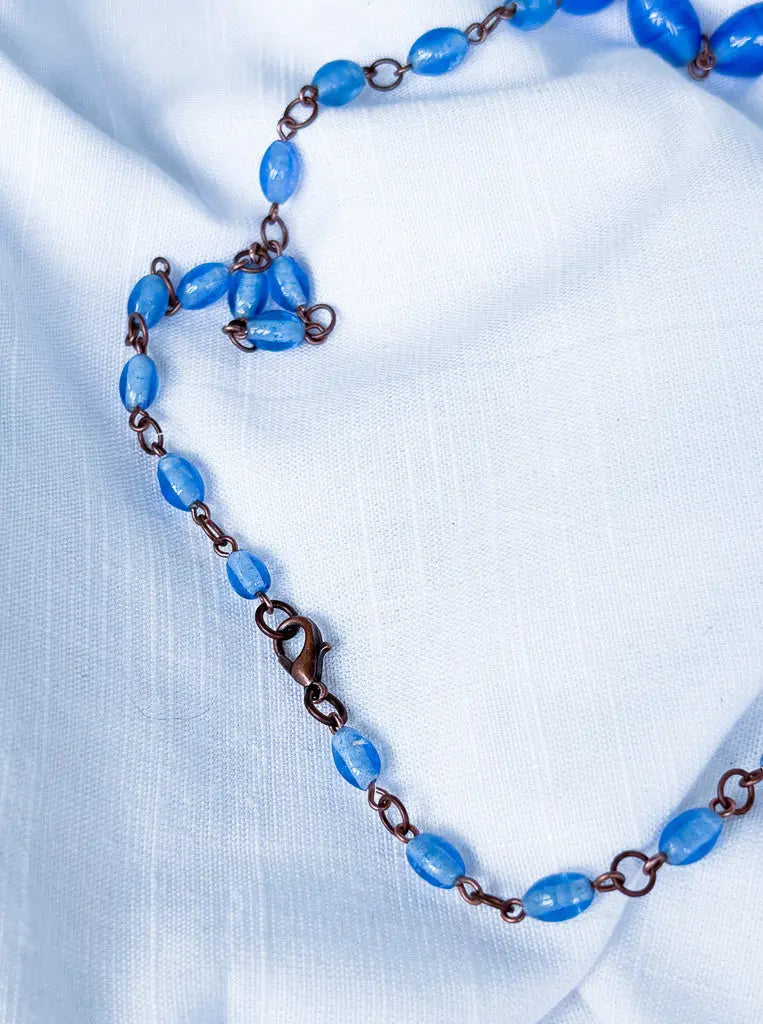 Blue and bronze chain beaded necklace - Beadsmith