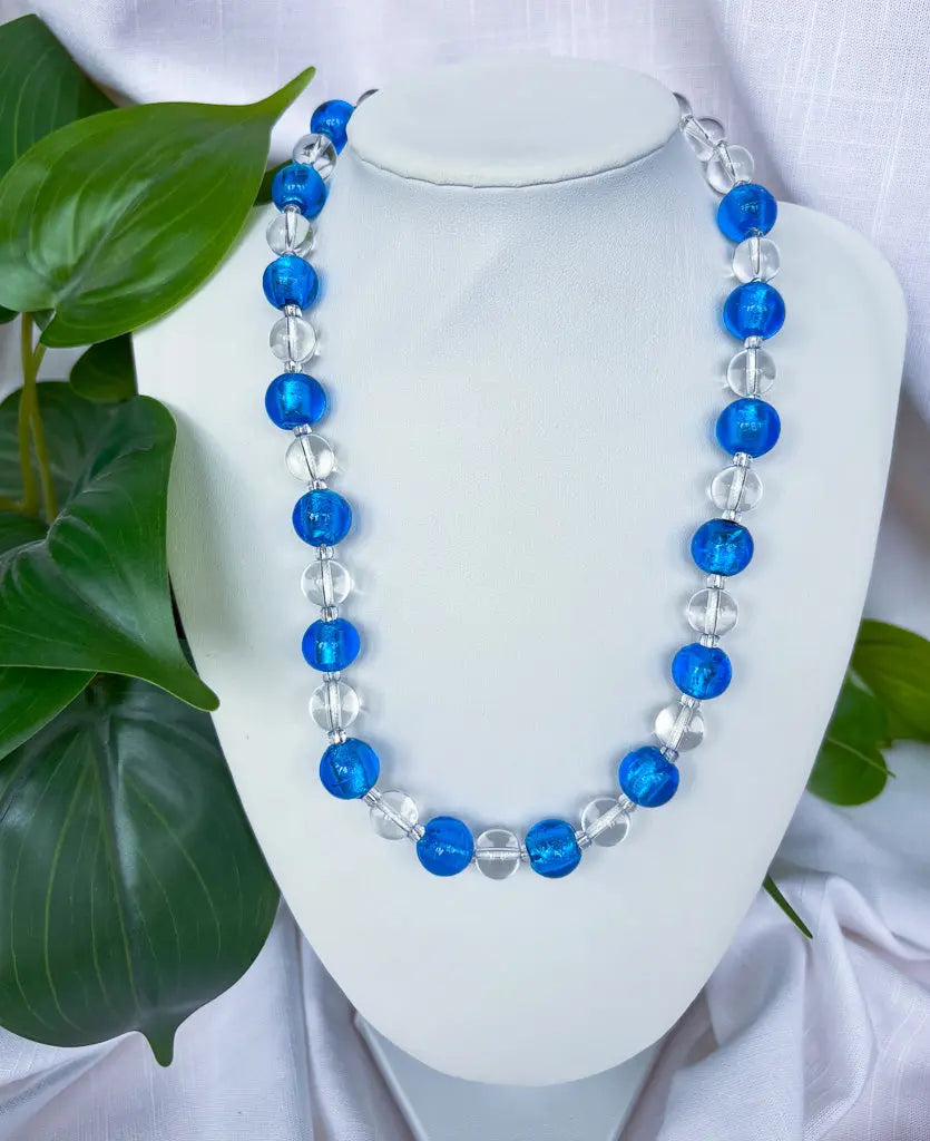 Blue and clear round beaded necklace - Beadsmith