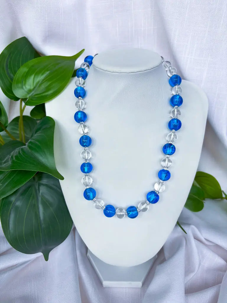 Blue and clear round beaded necklace - Beadsmith