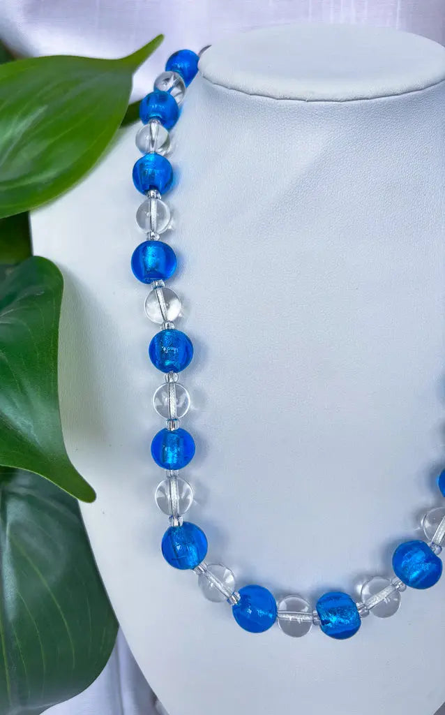 Blue and clear round beaded necklace - Beadsmith