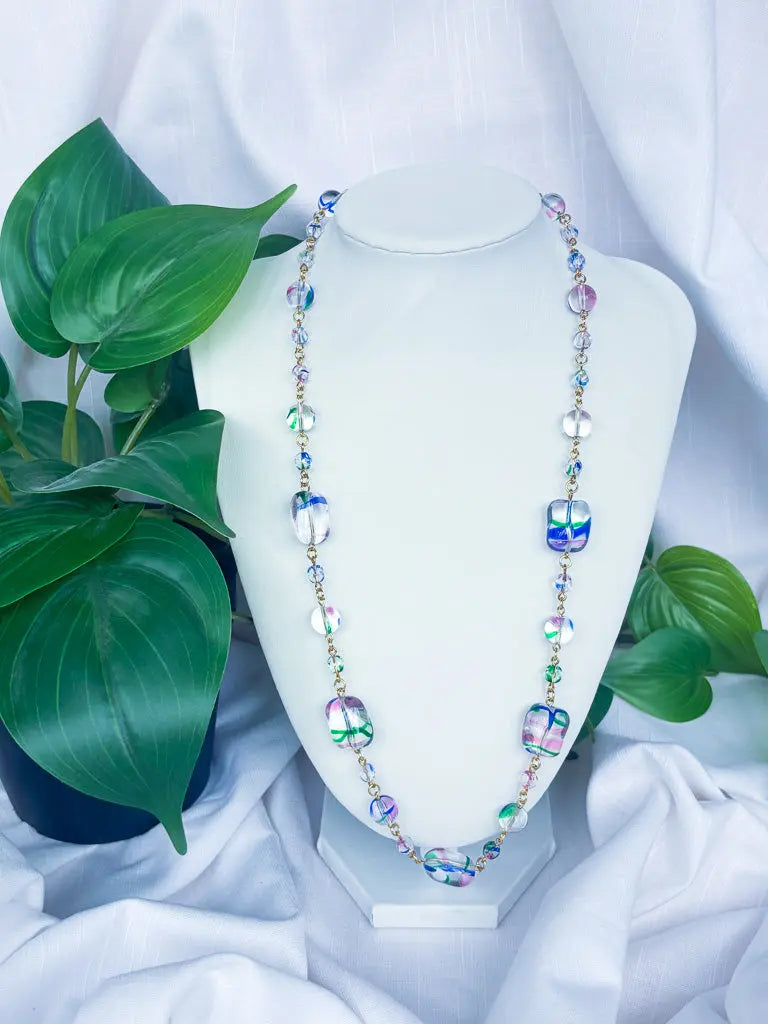 Blue and pink clear chunky chain beaded necklace - Beadsmith